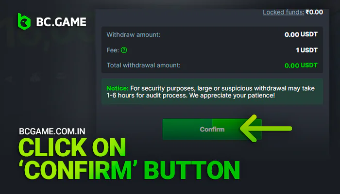 Confirm withdrawal from BCGame